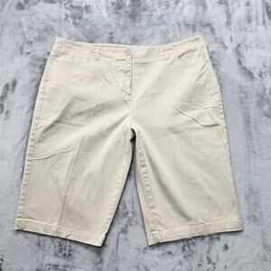 Vintage 90s Basic Editions Shorts Womens 14‎ Tan Khaki Stretch Cotton Slim Chino